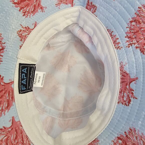 Fapa Bucket Hat Blue And Red Coral Pattern Rounded Crown One Size Beachy S0112 - Picture 3 of 5